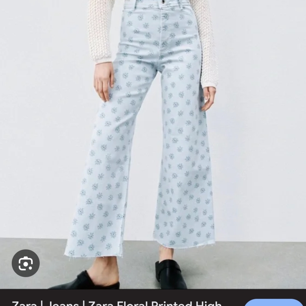 Zara Floral Printed High-Waisted Jeans